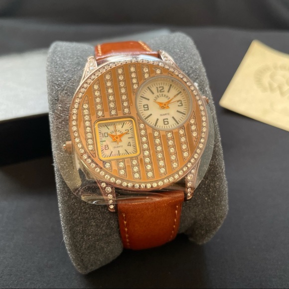 Brown Leather Watch W/ Two Mother of Pearl Dial Crystal Watch main image 6